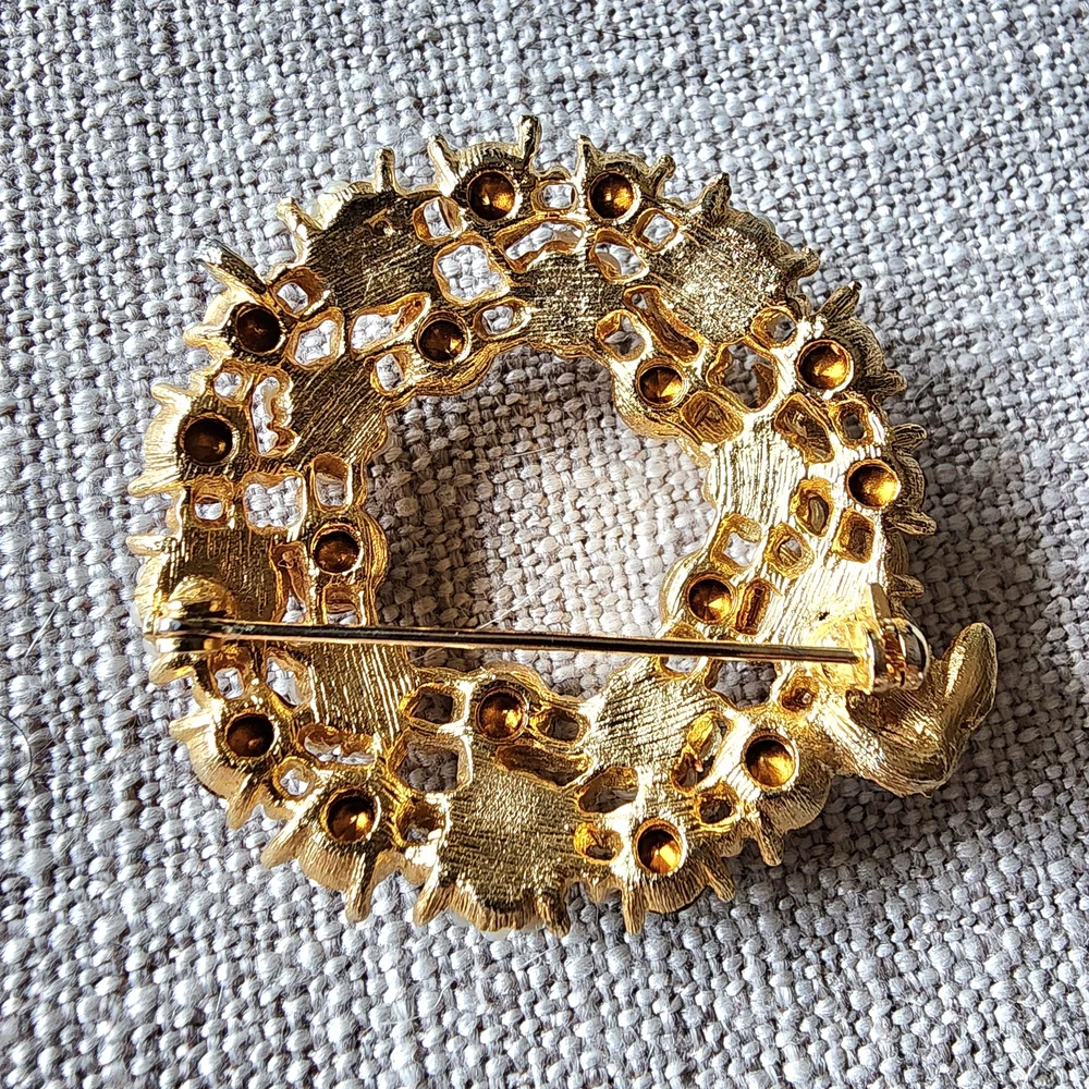 Vintage Gold and Purple Floral Brooch with Circular Design